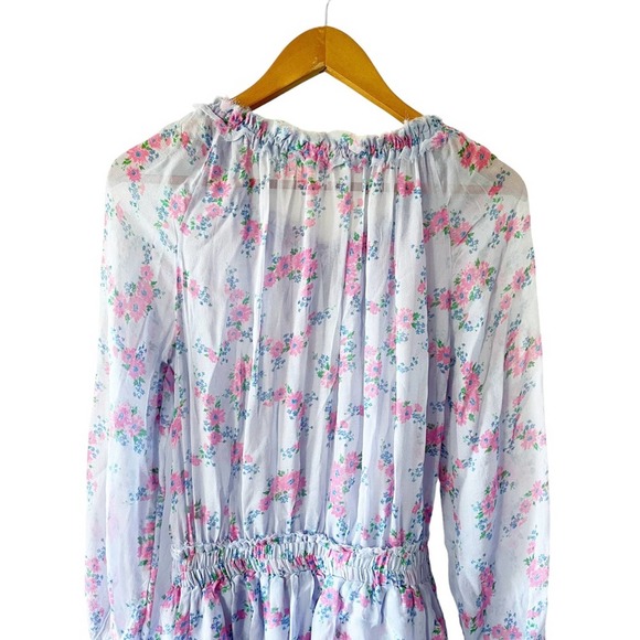 LOVESHACKFANCY Wisteria Tiered Popover Dress Silk Mini Lilac Purple Floral XS - Picture 8 of 10